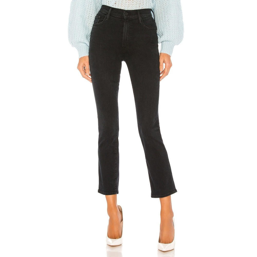 MOTHER The Insider Ankle Jeans Blackbird Black Monochrome Minimalist Bootcut 23